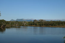 Mountains across dam