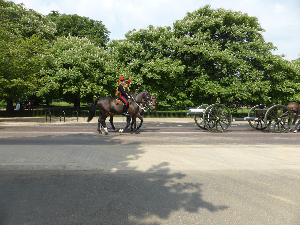 Hyde Park London soldiers going to a salute
