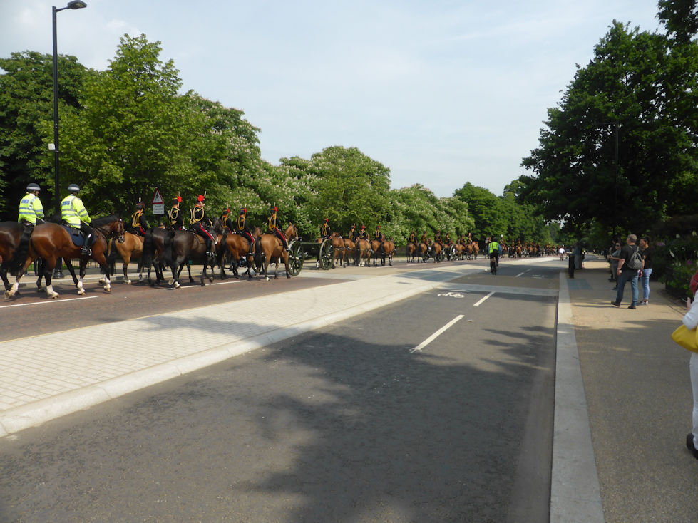 Hyde Park London soldiers going to a salute
