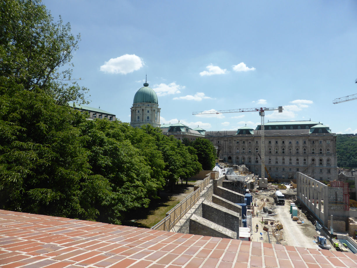 Budapest – View down to reconstruction of the Riding arena at Palace on Buda hill
