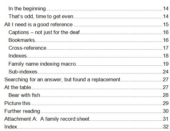 Table of Contents part 2