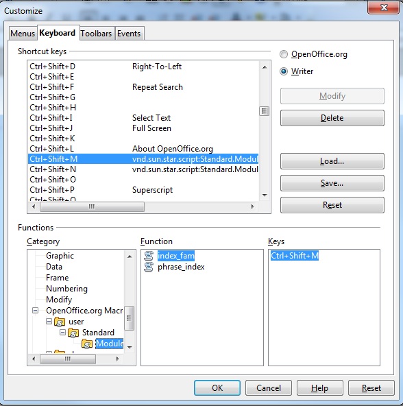 OpenOffice options keyboard settings